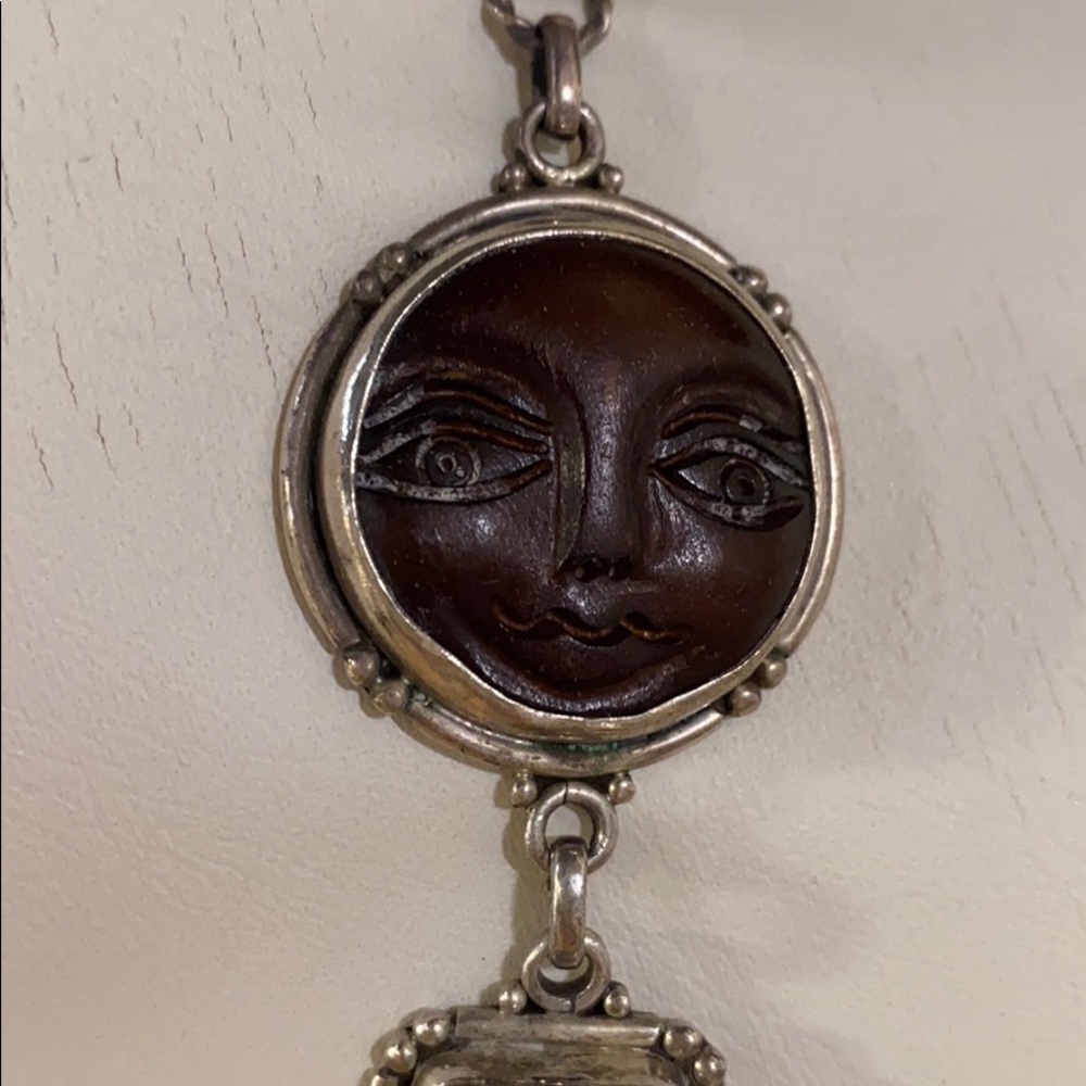 Sterling Carved Celestial Shell Stone Necklace - image 7